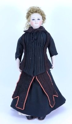A reproduction &lsquo;Smiling Bru&rsquo; bisque shoulder head fashion doll,