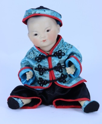 An A.M ‘Ella’ Asian bisque head baby doll, German, circa 1915,