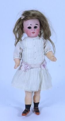 A small DEP bisque head doll on walker body, German, circa 1910,