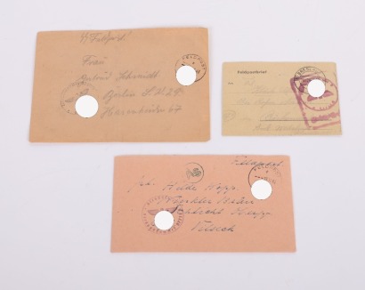 Grouping of 3 Waffen-SS Feldpost Letters with Envelopes & a Waffen-SS Field Postcard