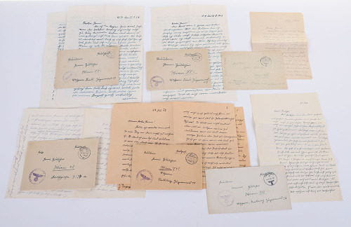 Grouping of 6 Waffen-SS Feldpost Letters with Envelopes, from a Member of Inf. Reg. 9 SS-Division Nord,