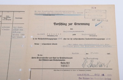 Third Reich Proposal for Appointment Document with Original Ink Adolf Hitler Signature - 3