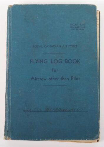 Interesting Royal Canadian Air Force Flying Log book of J.P. Werbowecki Navigator in Mitchell's with 226 Squadron