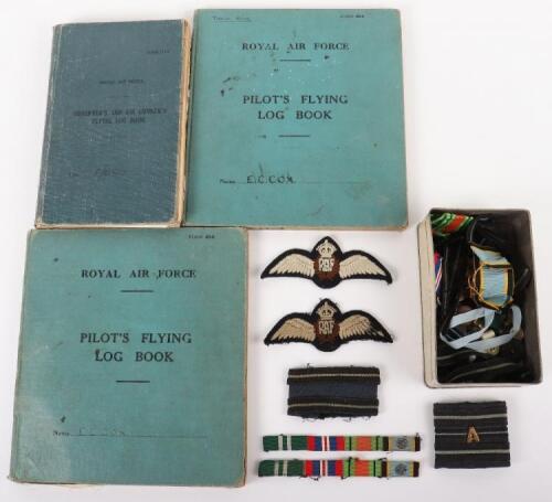 Royal Air Force Log Book Grouping of Flight Lieutenant E C Cox Number 15 and 29 Squadrons RAF, Served from 1939-1945