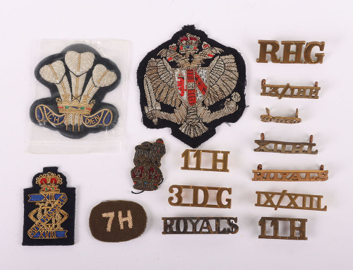 British 1st Queens Dragoon Guards bullion field cap badge and Cavalry Shoulder Titles