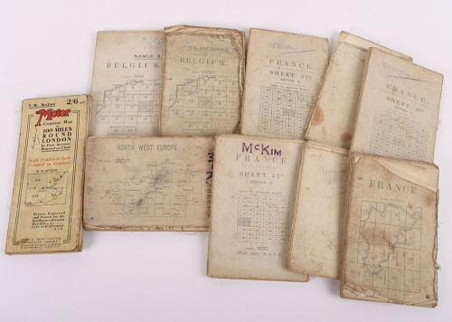 Nine WW1 Ordnance Survey Linen Maps of France & Flanders all named to Lt. W.R. McKim, 177th Coy. Royal Engineers (ex-Lincolnshire Yeomanry)