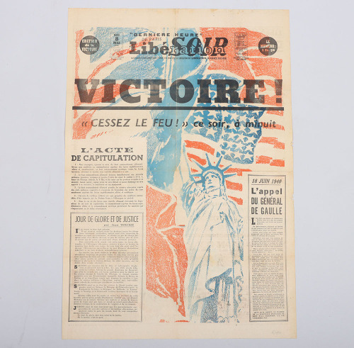 WW2 Free French Liberation Newspaper Double Sided Poster