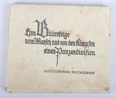 Folder with printed drawing as remembrance to a German Panzer Division. By Wolfgang Heiderreich