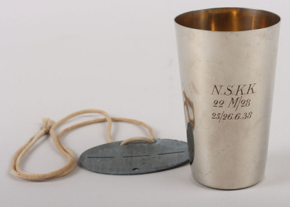 Third Reich NSKK silvered cup with dog tag