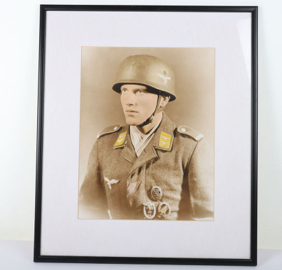 Framed Portrait Photograph of Well Decorated Luftwaffe Paratrooper