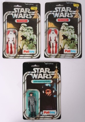 Three Vintage Star Wars Palitoy Action Figures complete with original bubbles and cardbacks.