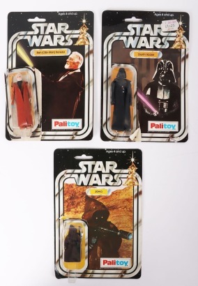 Three Vintage Star Wars Palitoy Action Figures complete with original bubbles and cardbacks.