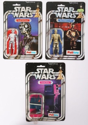 Three Vintage Star Wars Palitoy Action Figures complete with original bubbles and cardbacks.