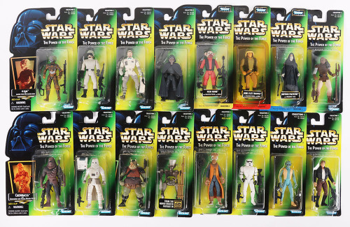 Sixteen Star Wars Power of the Force Green Card Action Figures Mint Gold Stickers