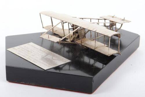 Historic Commemorative High Quality Silver Aircraft Model Presented to "SIR THOMAS SOPWITH CBE.HON. F.R.A E.S. BY HIS COLLEAGUES IN THE HAWKER SIDDELEY GROUP TO COMMEMORATE THE FIFTIETH ANNIVERSARY OF THE GRANTING TO HIM OF THE ROYAL AERO CLUB'S AVIATOR'S