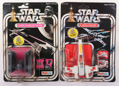 Two Palitoy Star Wars Vintage Darth Vader Tie Fighter Diecast Vehicle and X-Wing Fighter in original packaging.