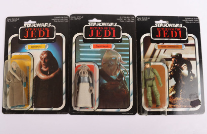 Three Vintage Star Wars Custom Return of the Jedi Carded Moc Action Figures.