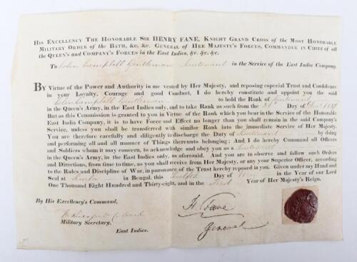 East India Company Warrant Dated 1838