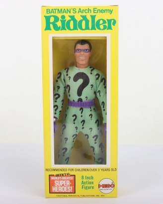 Vintage Mego DC Riddler Foe 8 inch Action figure 1975 in original Yellow box,