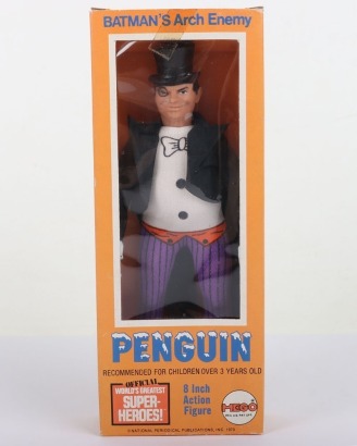 Vintage Mego DC Penguin Foe 8 inch Action figure 1974 in original Orange box,