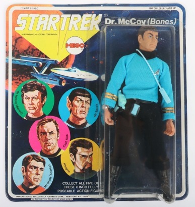 Vintage Original Star Trek Mego Dr. McCoy (Bones) Five face Type 1, 8 inch action figure Boxed item number 51200/3.