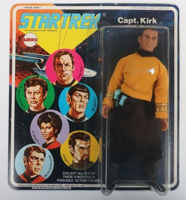 Vintage Original Star Trek Mego Capt. Captain Kirk Six face Type 2, 8 inch action figure Boxed item number 51200/1.