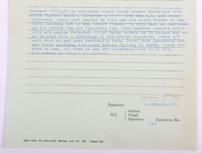 WW2 Royal Air Force Battle of Britain Combat Report of Pilot Officer William McKnight DFC & Bar, No 242 Squadron Commanded by Sir Douglas Bader - 3