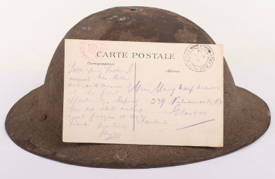 WW1 British Steel Combat Helmet with Postcard Sent Back from the Front - 2