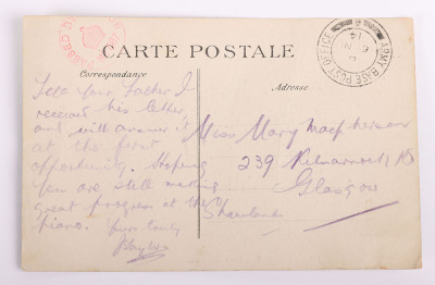 WW1 British Steel Combat Helmet with Postcard Sent Back from the Front - 3