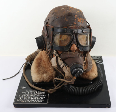 WW2 RAF Flying Helmet, Goggles and Mask Worn Operationally by W/O Sid Cannon, Air Gunner with No 460 Squadron