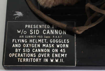 WW2 RAF Flying Helmet, Goggles and Mask Worn Operationally by W/O Sid Cannon, Air Gunner with No 460 Squadron - 2