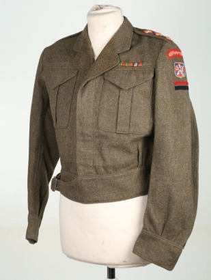 WW2 British Officers Battle Dress Blouse Attributed to Captain A R Rodgers Northamptonshire Regiment and MI6 Intelligence Service, Served in Czechoslovakia as part of 22 Liaison HQ British Military Mission Prague