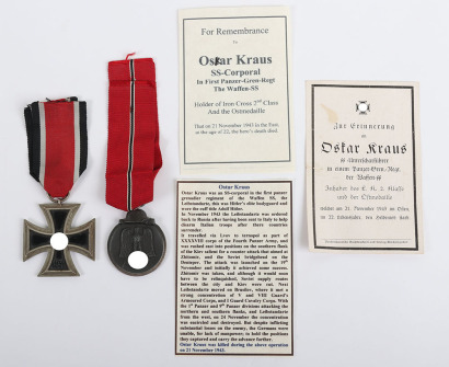 Small Lot to SS-Unterscharführer O. Kraus Including the Iron Cross 2nd Class and the Eastern Front Campaign Medal