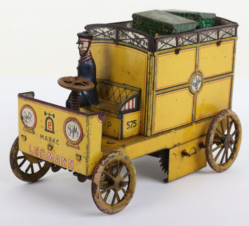 Lehmann (Germany) Tinplate Clockwork Autopost Yellow Mail Delivery Van with Driver