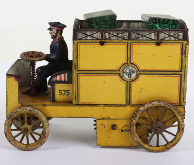 Lehmann (Germany) Tinplate Clockwork Autopost Yellow Mail Delivery Van with Driver - 2