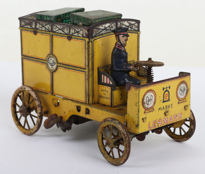 Lehmann (Germany) Tinplate Clockwork Autopost Yellow Mail Delivery Van with Driver - 3