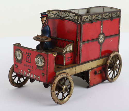 Scarce Lehmann (Germany) Tinplate Clockwork Autopost Red Mail Delivery Van with Driver