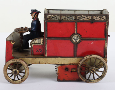 Scarce Lehmann (Germany) Tinplate Clockwork Autopost Red Mail Delivery Van with Driver - 2
