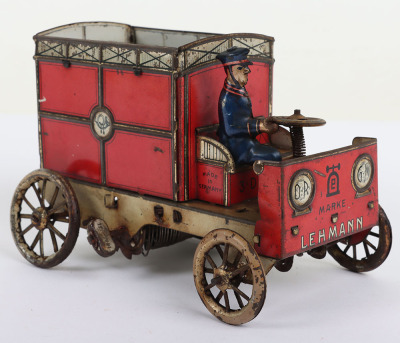 Scarce Lehmann (Germany) Tinplate Clockwork Autopost Red Mail Delivery Van with Driver - 3