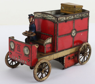 Scarce Lehmann (Germany) Tinplate Clockwork Autopost Red Mail Delivery Van with Driver - 7