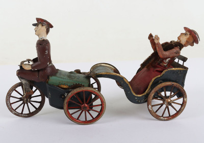 A Scarce Lehmann (Germany) Tinplate Clockwork Anxious Bride Rad Cycle & Rear Cart