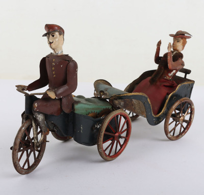 A Scarce Lehmann (Germany) Tinplate Clockwork Anxious Bride Rad Cycle & Rear Cart - 2