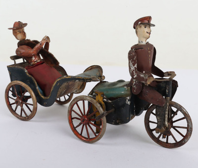 A Scarce Lehmann (Germany) Tinplate Clockwork Anxious Bride Rad Cycle & Rear Cart - 3