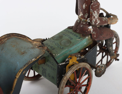 A Scarce Lehmann (Germany) Tinplate Clockwork Anxious Bride Rad Cycle & Rear Cart - 4