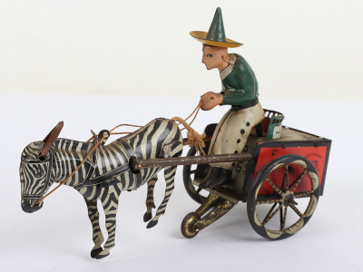 A Lehmann (Germany) Tinplate Clockwork Zikra Zebra and Cart EPL 752 - 3