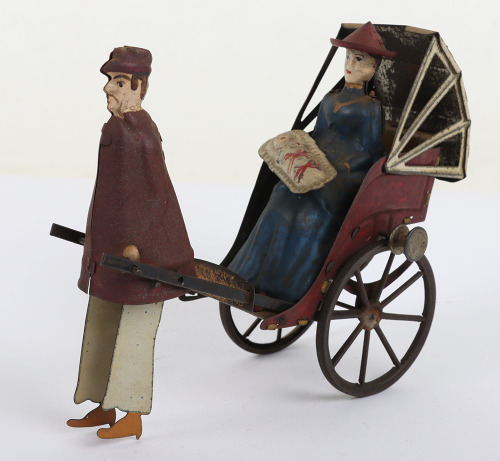 Scarce Early Lehmann (Germany) Tinplate Flywheel Mikado Family Rickshaw