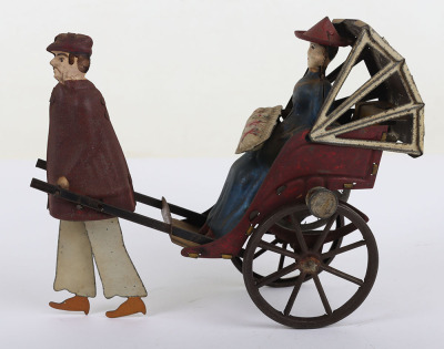 Scarce Early Lehmann (Germany) Tinplate Flywheel Mikado Family Rickshaw - 2