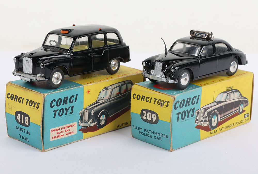 Two Vintage Boxed Corgi Toys, 209 Riley Pathfinder Police Car