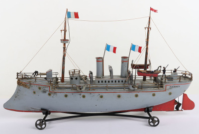 A fine Bing tinplate clockwork two funnel Gunship &lsquo;Chanzy&rsquo;, German circa 1905