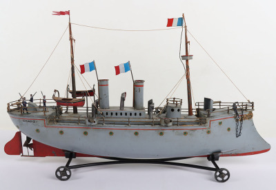 A fine Bing tinplate clockwork two funnel Gunship &lsquo;Chanzy&rsquo;, German circa 1905 - 2